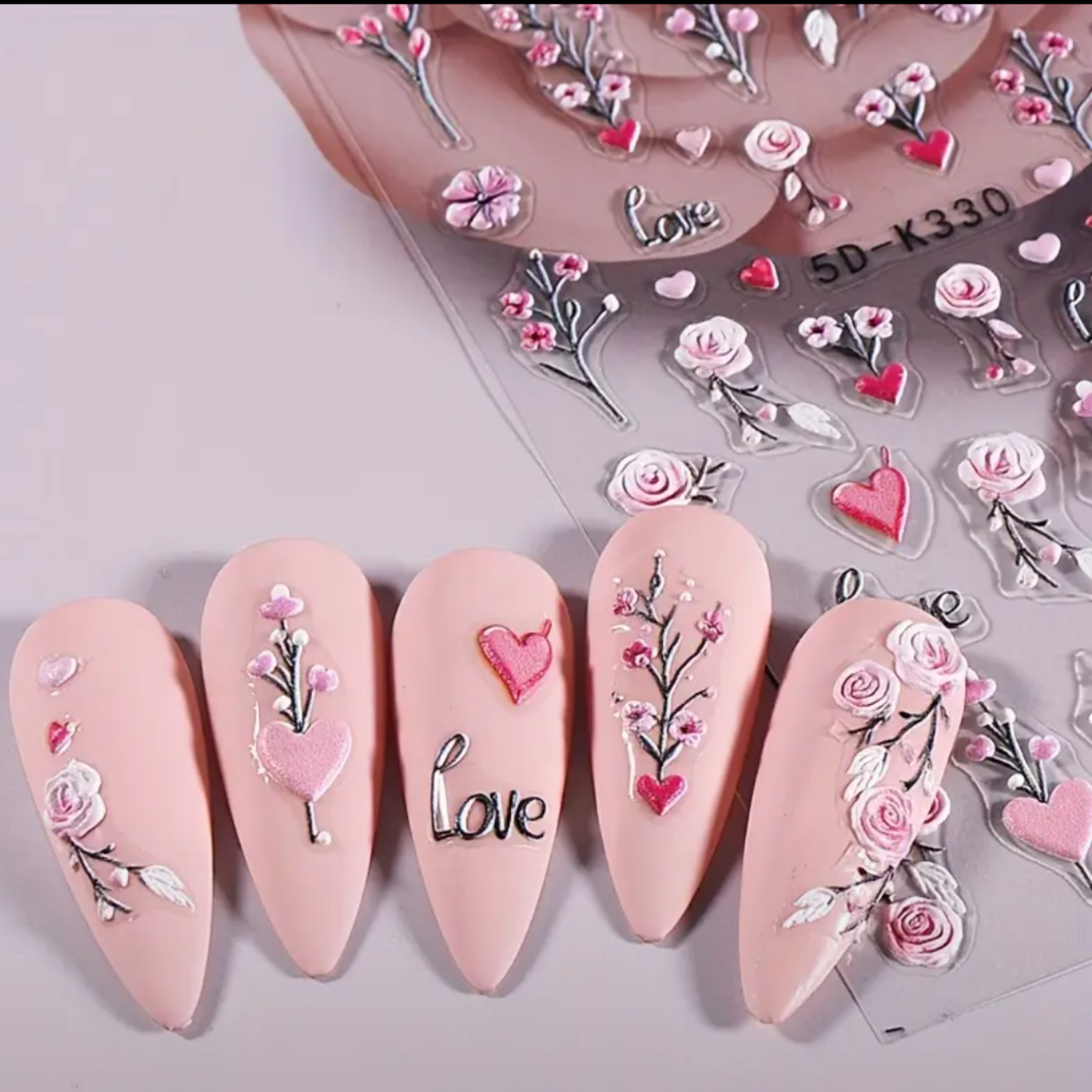 5D Embossed Floral Nail Art Stickers, Valentine'S Day Rose,Perfect for Women And Girls. Ideal for Nail Art