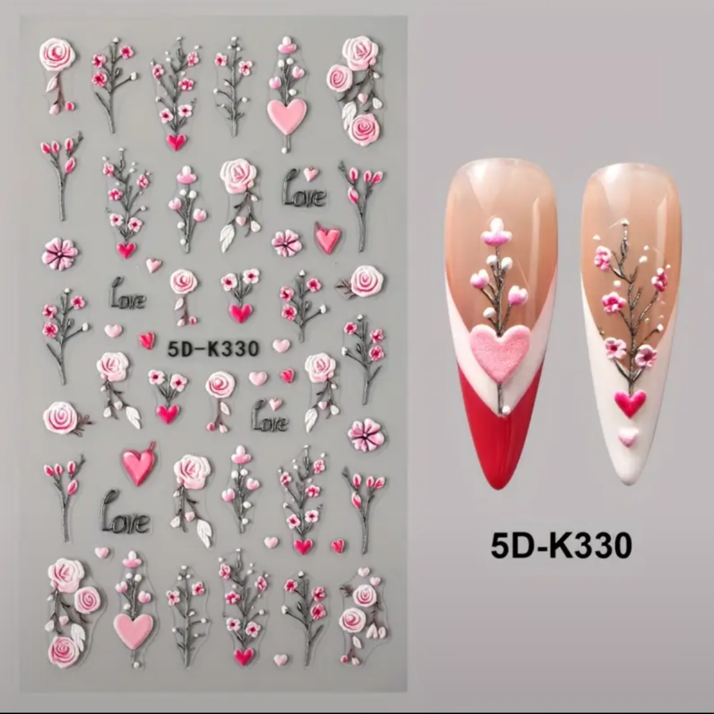 5D Embossed Floral Nail Art Stickers, Valentine'S Day Rose,Perfect for Women And Girls. Ideal for Nail Art