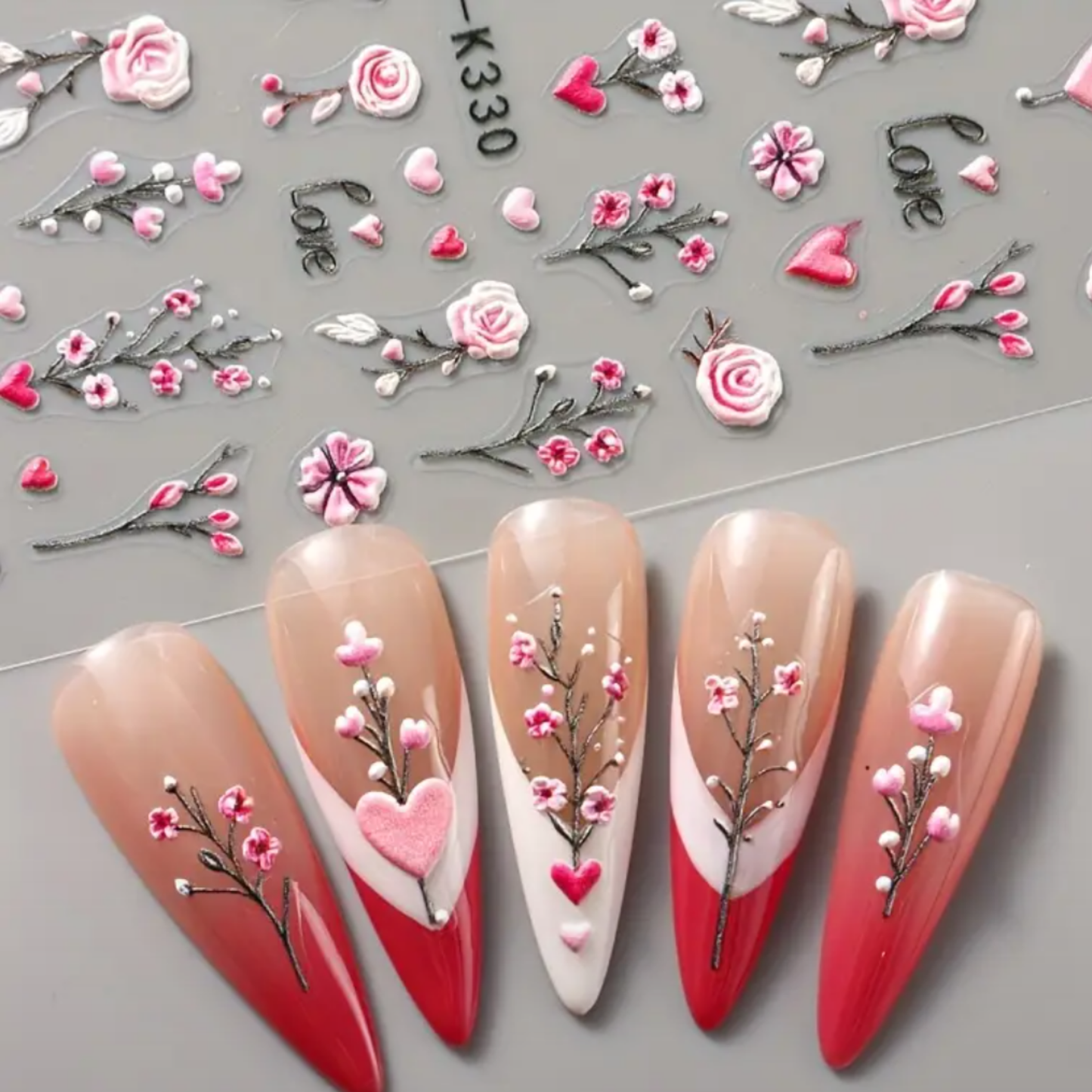 5D Embossed Floral Nail Art Stickers, Valentine'S Day Rose,Perfect for Women And Girls. Ideal for Nail Art