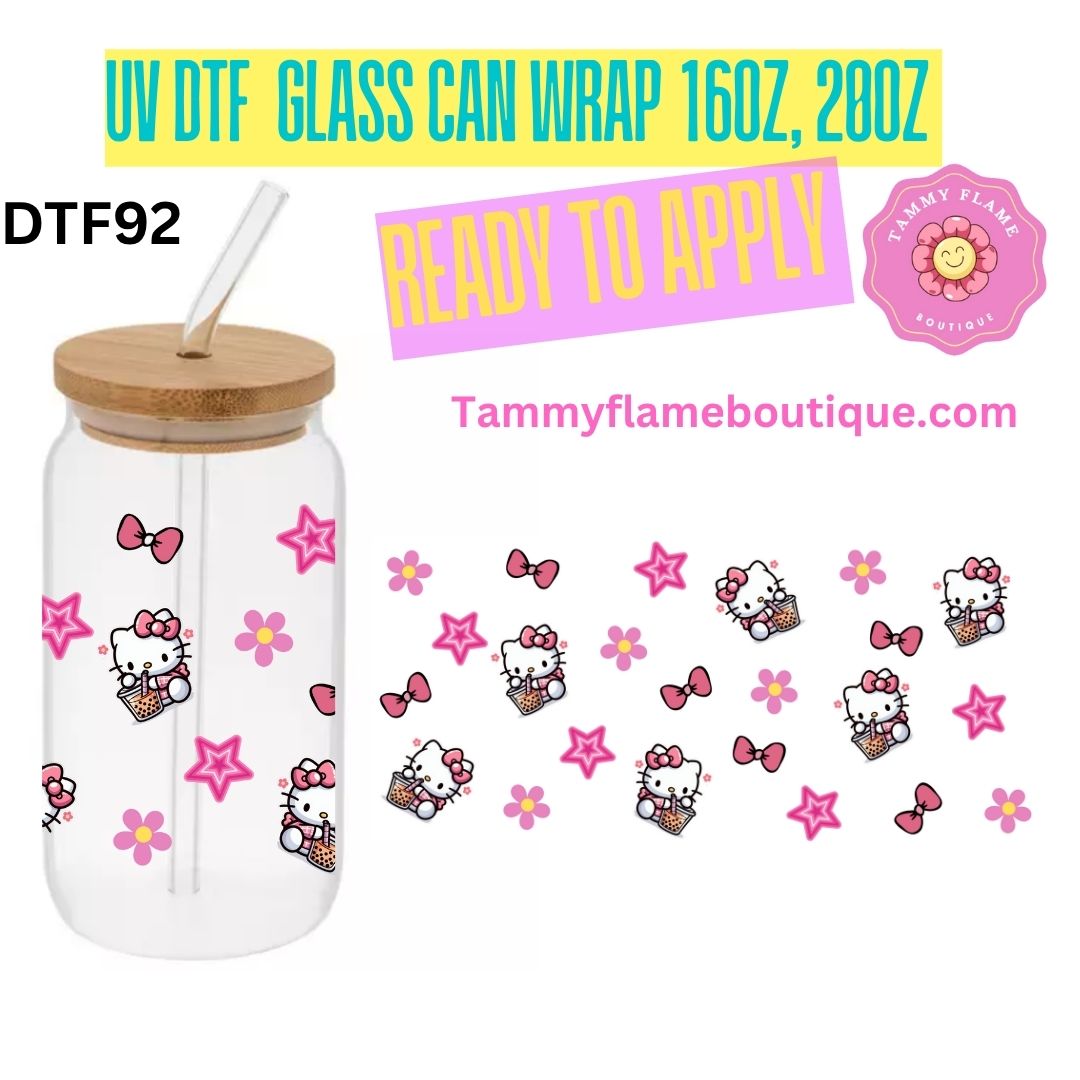 Cute UV DTF Glass Can Wrap Decal for 16oz 20oz – Ready to Apply – Strawberry, Cherry, Pink Bow & Kitty Designs