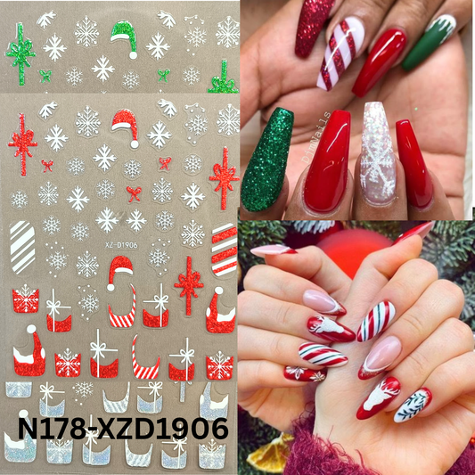 Merry Christmas Nail Stickers – Candy Stripe & Reindeer Design