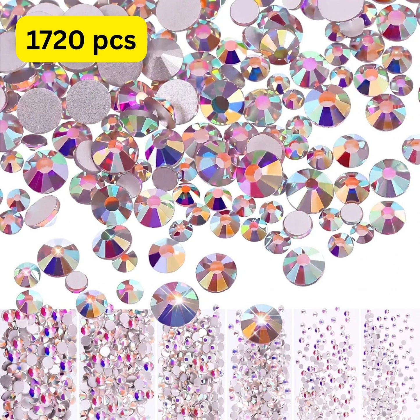 Crystal Glass 1780 Pcs Rhinestones Flatback Gems Set Geometric Shapes with Picker Pencil Tweezers Tool Kit Nail Art Craft DIY
