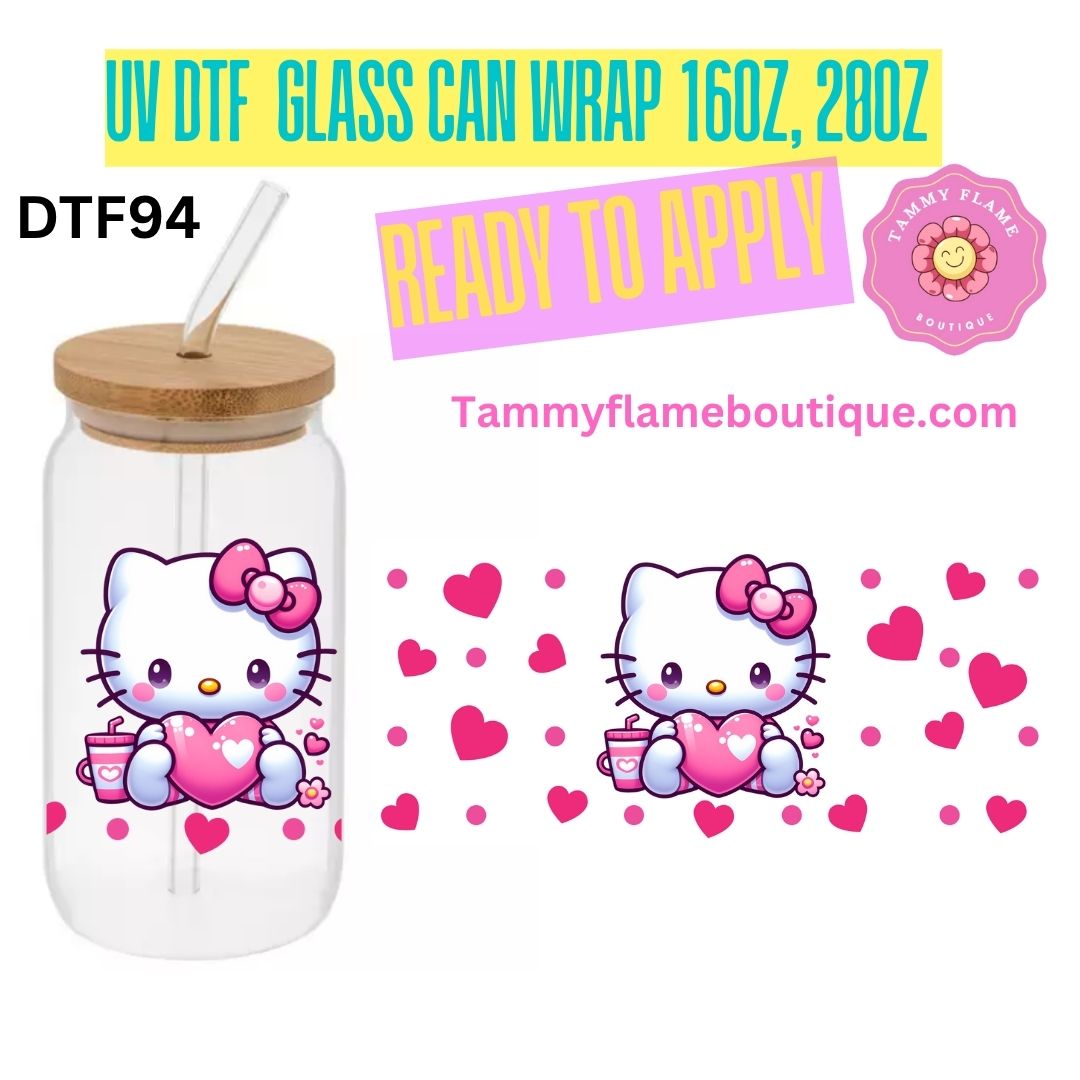 Cute UV DTF Glass Can Wrap Decal for 16oz 20oz – Ready to Apply – Strawberry, Cherry, Pink Bow & Kitty Designs