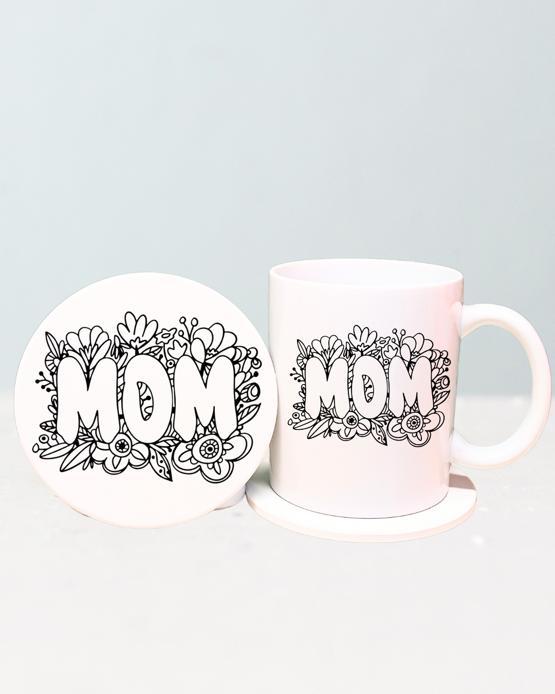 Ceramic Mug Set, Floral Mom Mug with Matching Coaster Gift Idea , Mothers Day Gift