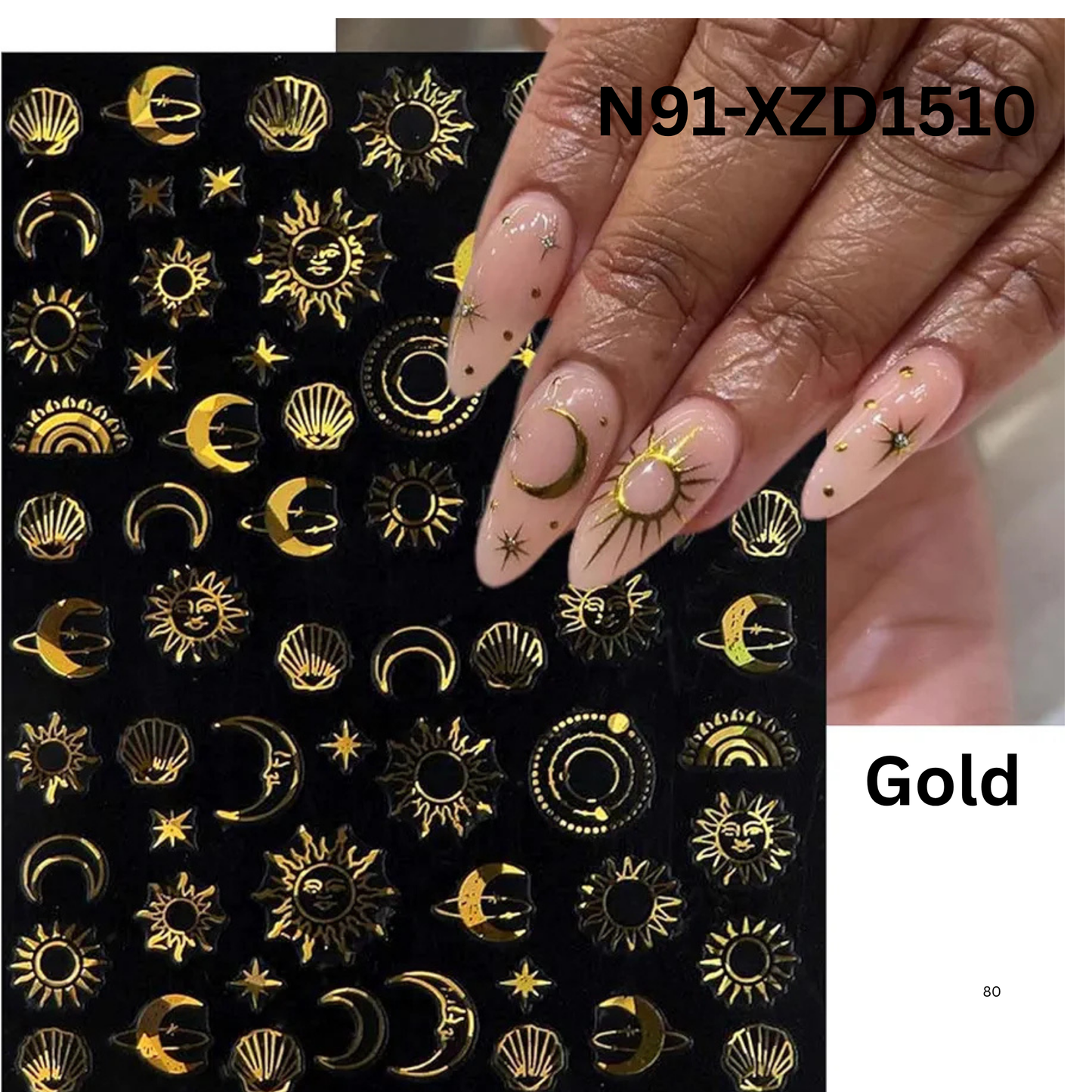 Sun Moon Star Nail Art Stickers - Celestial Theme Nail Decals for DIY Manicure
