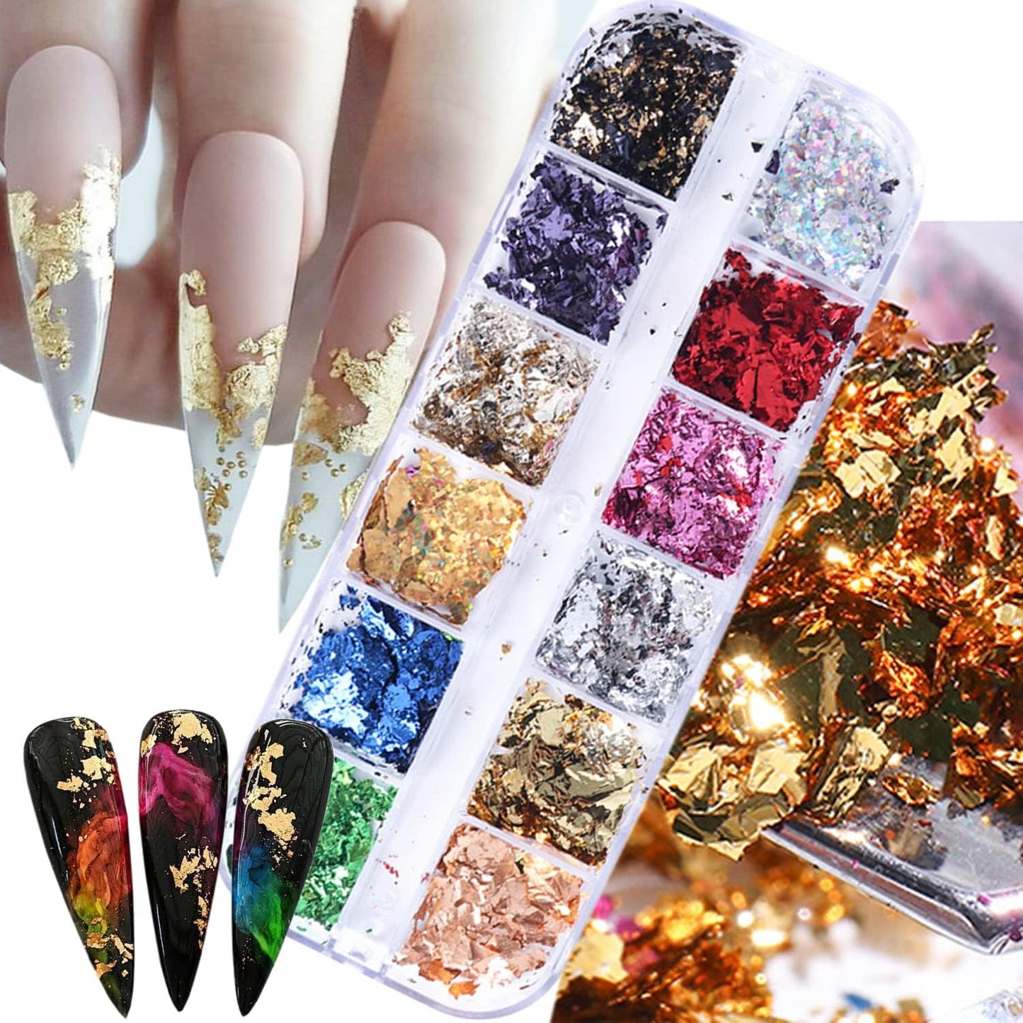 Holographic Nail Glitter Foils, 12 Colors Sparkly Ultra-Thin Foil Nail, Nail design