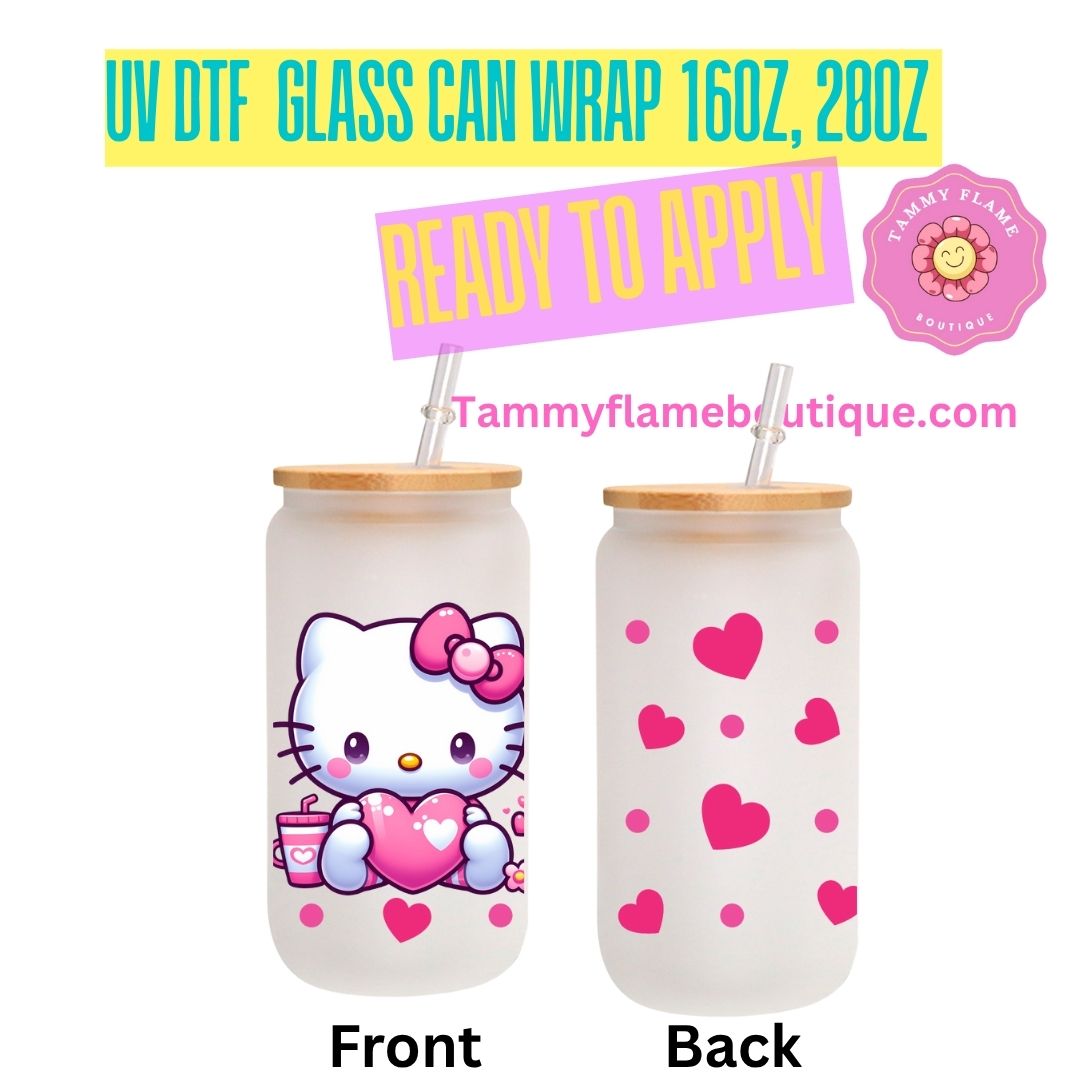 Cute UV DTF Glass Can Wrap Decal for 16oz 20oz – Ready to Apply – Strawberry, Cherry, Pink Bow & Kitty Designs
