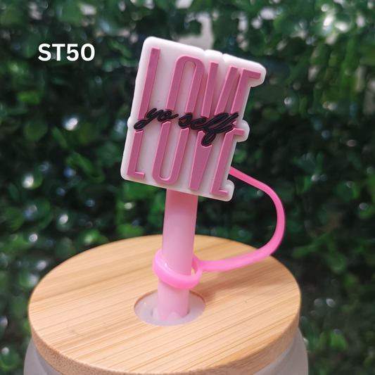 Cute Pink “Love Yourself” Straw Charm – Reusable Tumbler Accessory