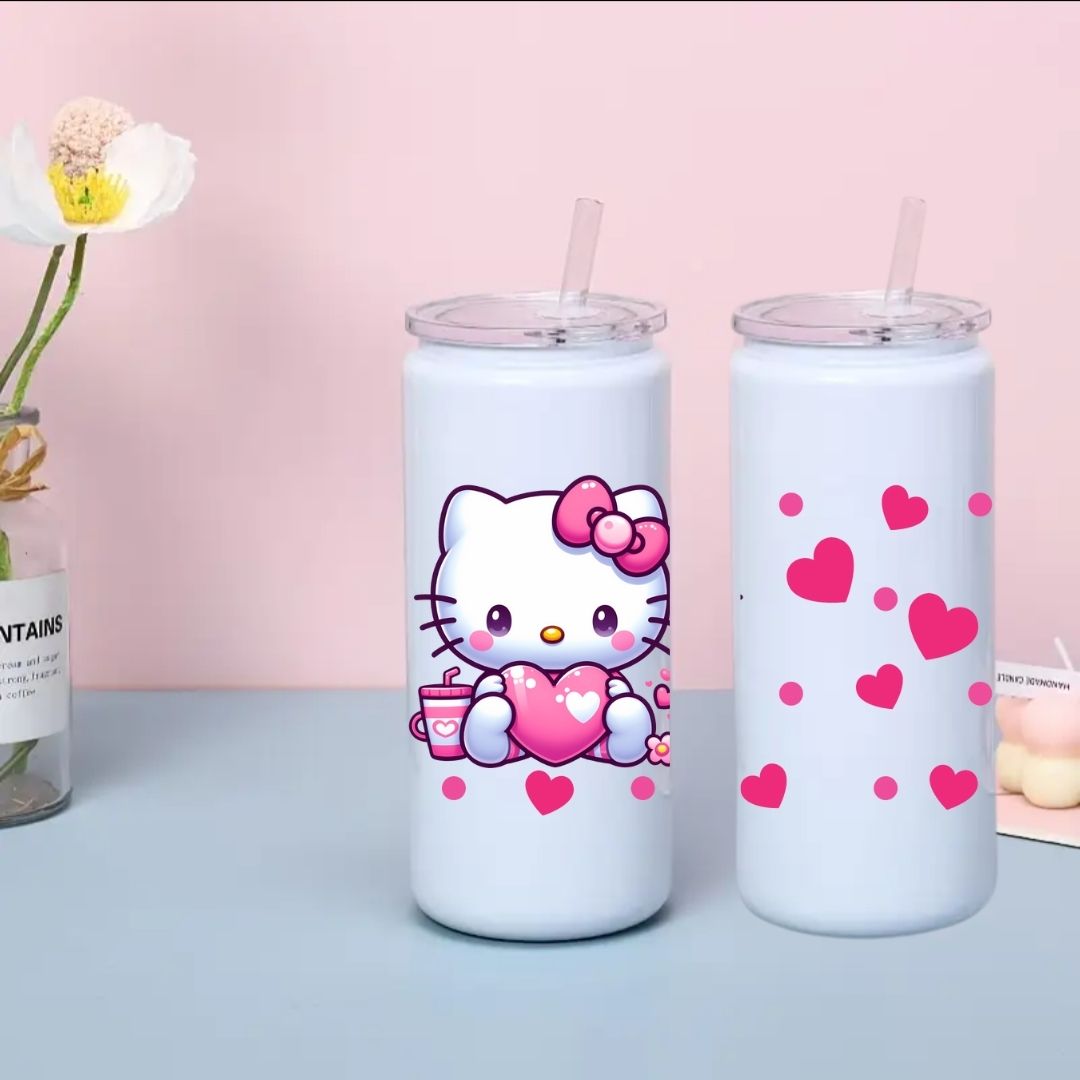 Cute UV DTF Glass Can Wrap Decal for 16oz 20oz – Ready to Apply – Strawberry, Cherry, Pink Bow & Kitty Designs