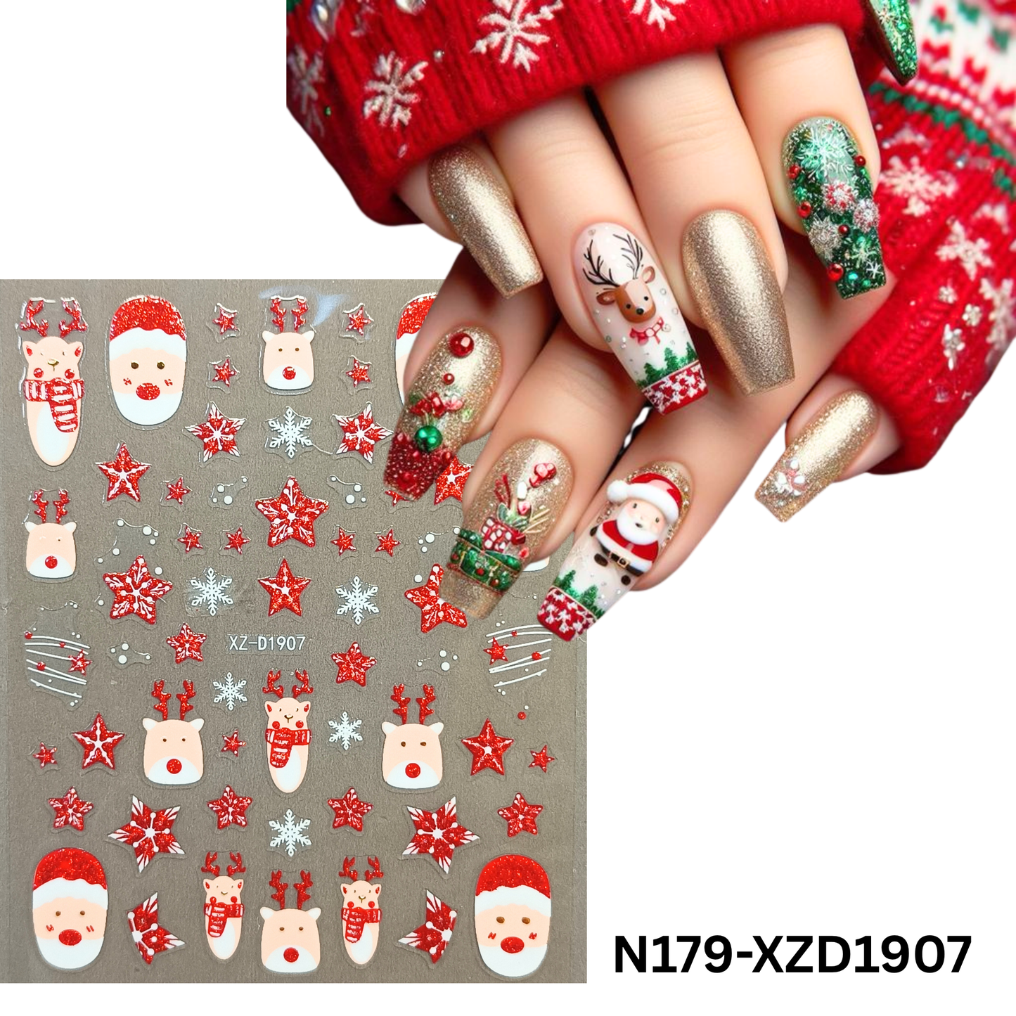 Christmas Reindeer 3D Nail Stickers – Cute Holiday Nail Art