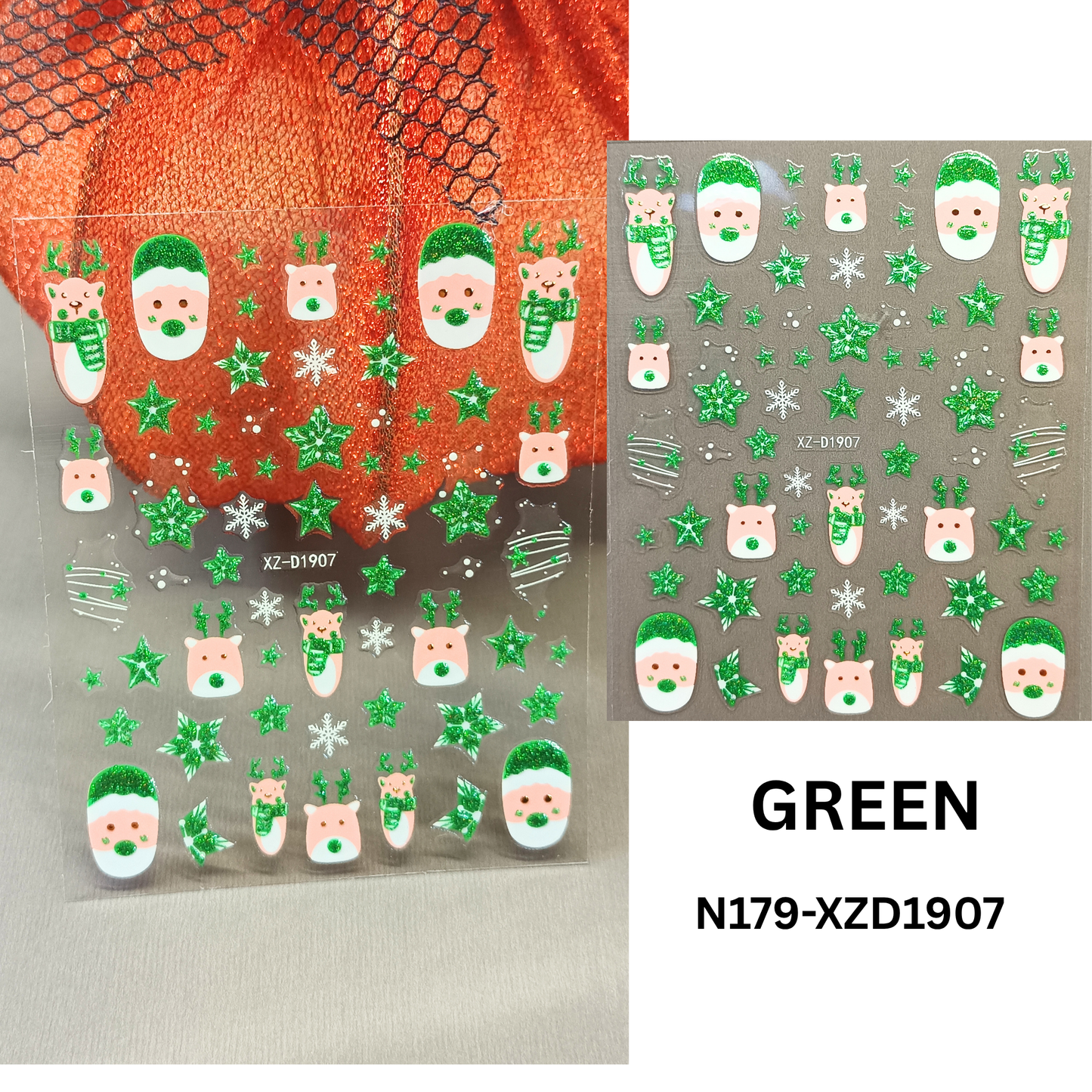 12pcs 3D Christmas Nail Decals – Santa, Snowman & Holiday Candy Design