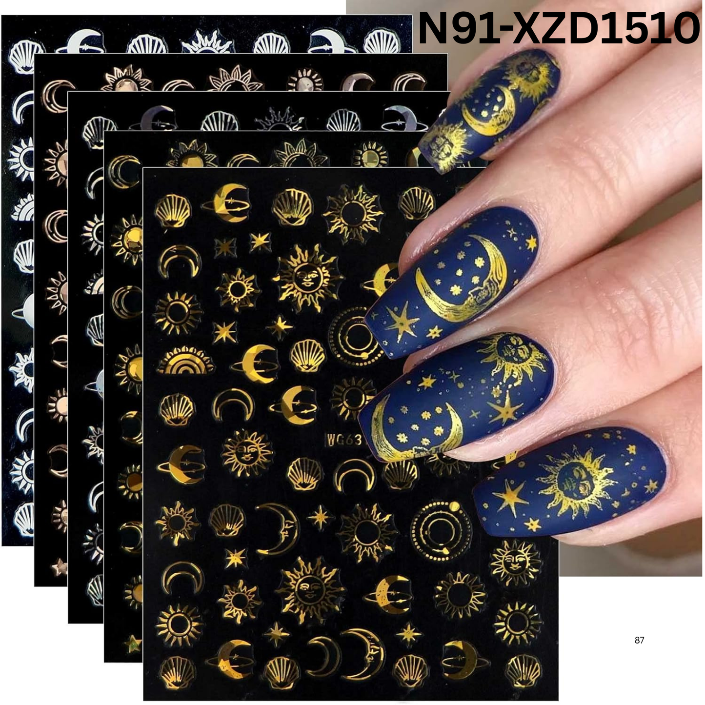 Sun Moon Star Nail Art Stickers - Celestial Theme Nail Decals for DIY Manicure