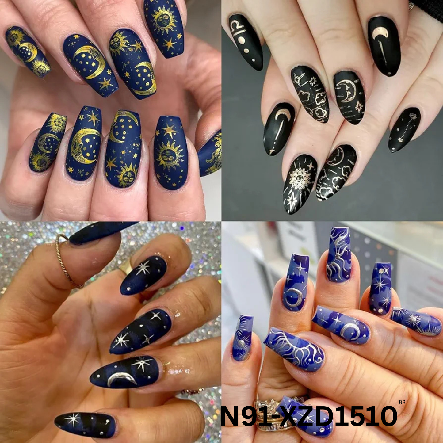 Sun Moon Star Nail Art Stickers - Celestial Theme Nail Decals for DIY Manicure