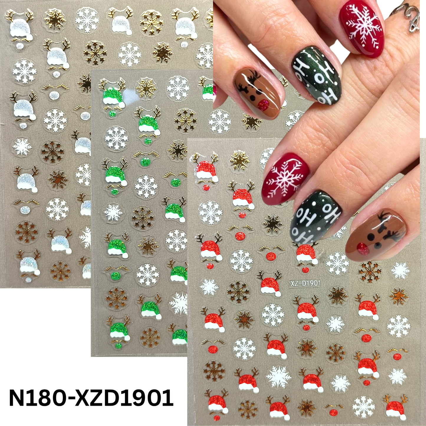 Winter Wonderland Nail Decals – Snowflake & Reindeer Design