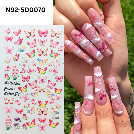 5D Butterfly Nail Art Stickers – Embossed Butterfly Nail Decals for DIY Manicure
