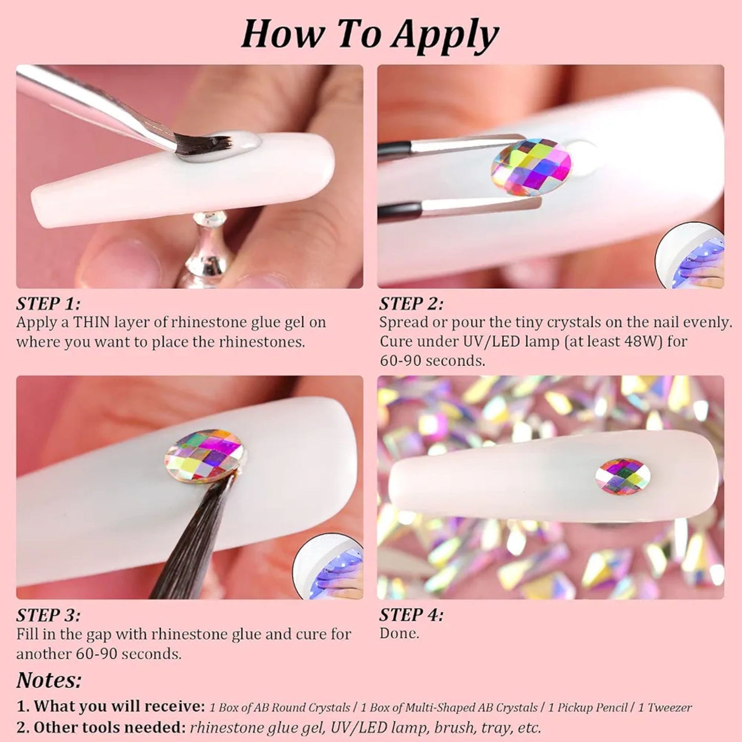 1840 Pcs Luxury Aurora Color AB Rhinestones Flatback Gems for Nail Art