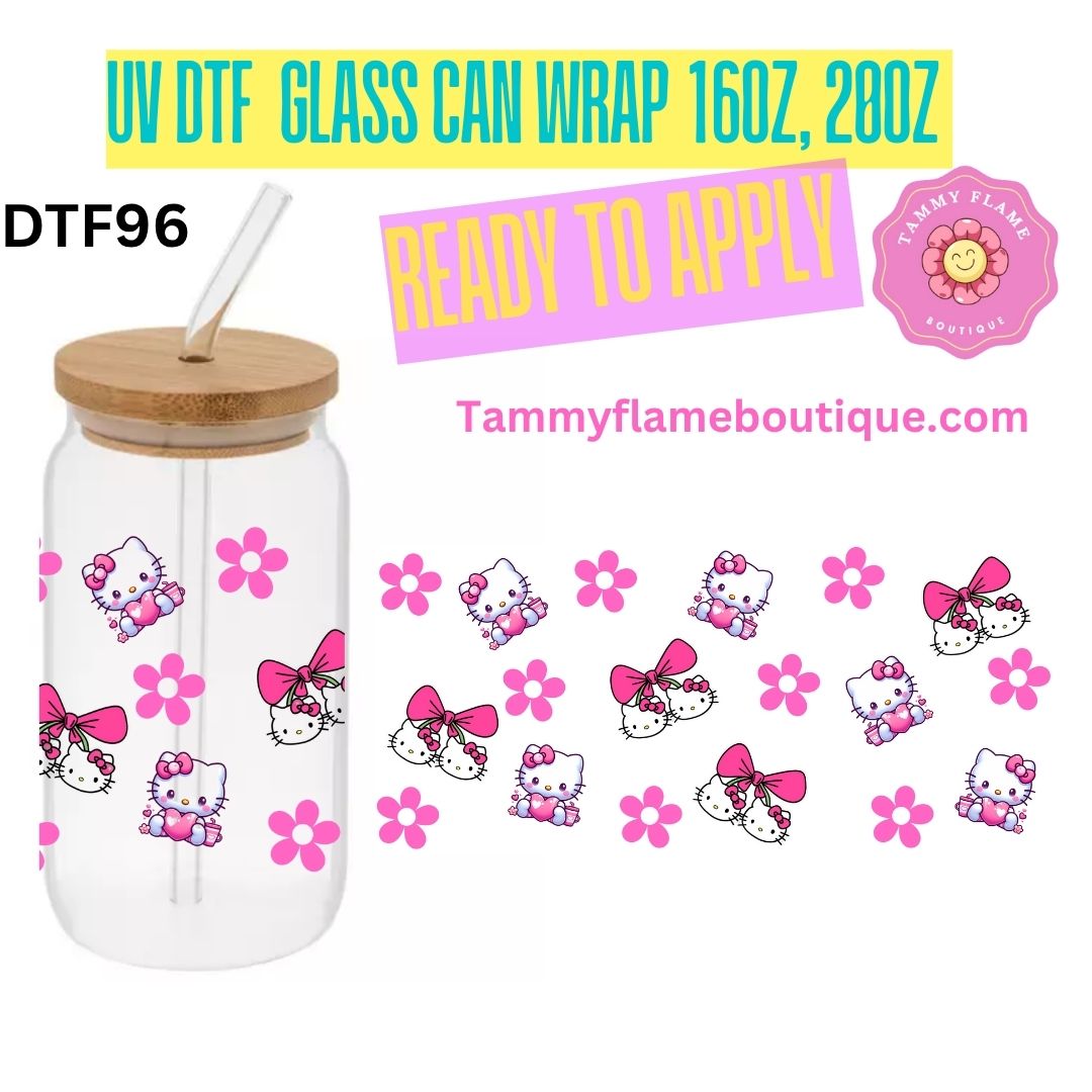 Cute UV DTF Glass Can Wrap Decal for 16oz 20oz – Ready to Apply – Strawberry, Cherry, Pink Bow & Kitty Designs
