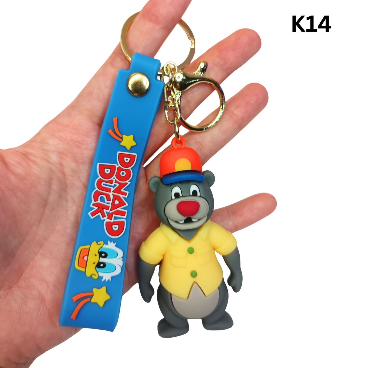 Cute Gray Bear Figure Keychain Yellow Shirt Blue Wrist Strap Silicone Key Ring
