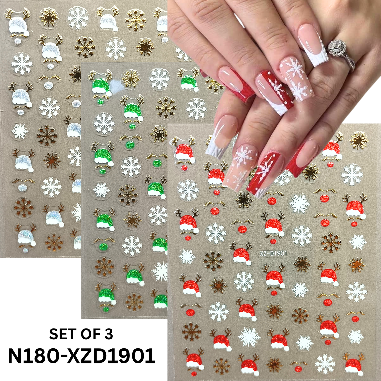 Winter Wonderland Nail Decals – Snowflake & Reindeer Design