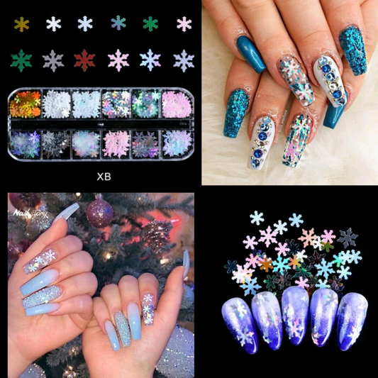Nail 3D DESIGN Snowflake Holographic multi color set 12 color
