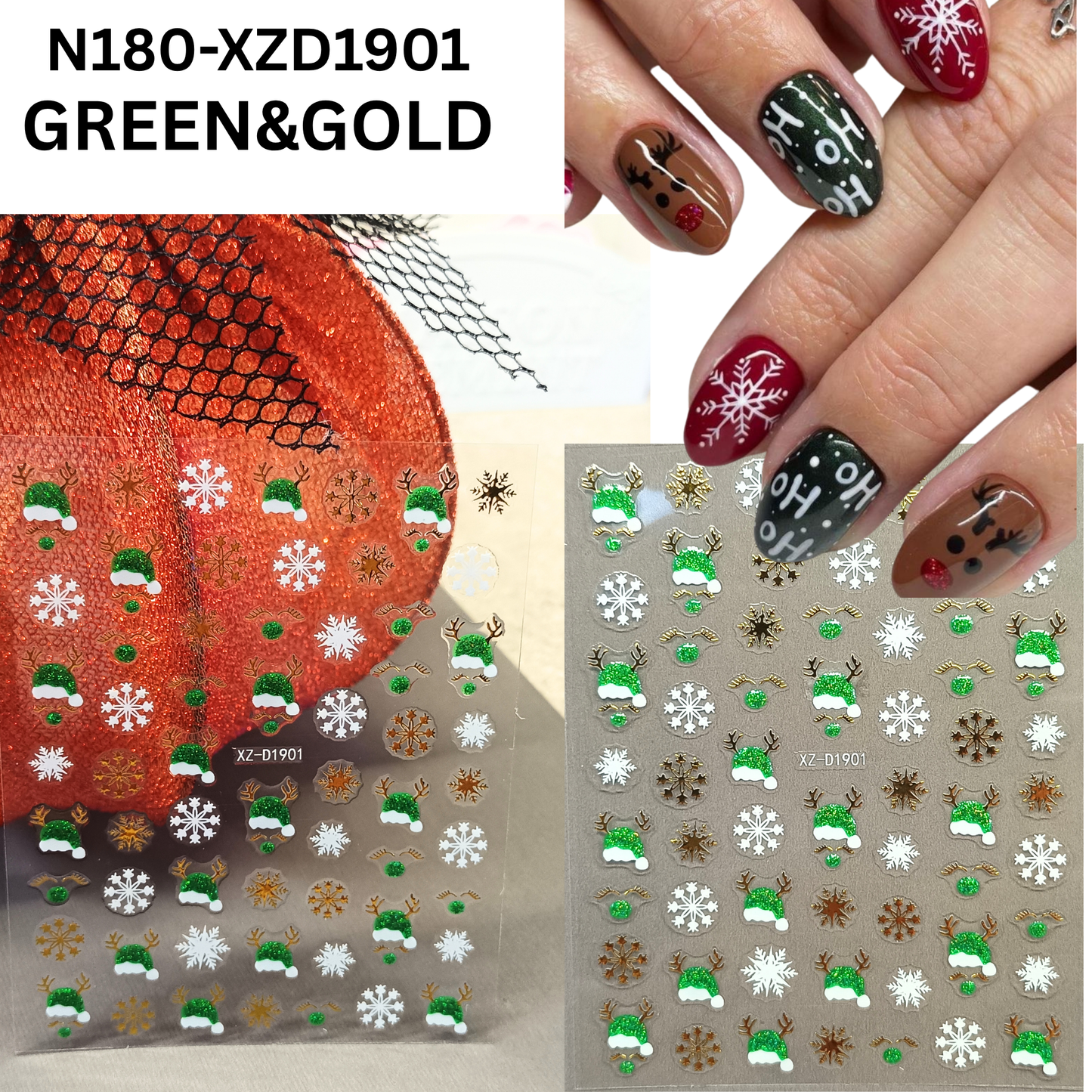 Winter Wonderland Nail Decals – Snowflake & Reindeer Design