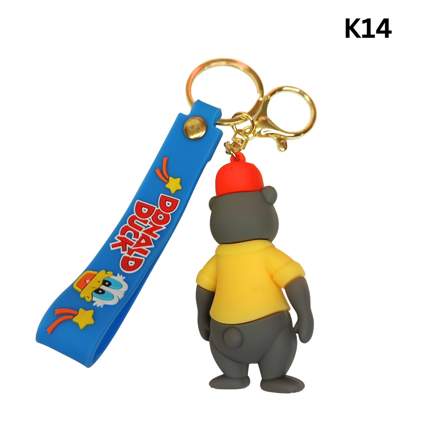 Cute Gray Bear Figure Keychain Yellow Shirt Blue Wrist Strap Silicone Key Ring