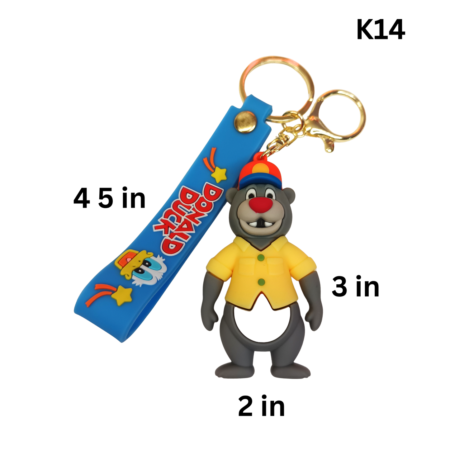 Cute Gray Bear Figure Keychain Yellow Shirt Blue Wrist Strap Silicone Key Ring