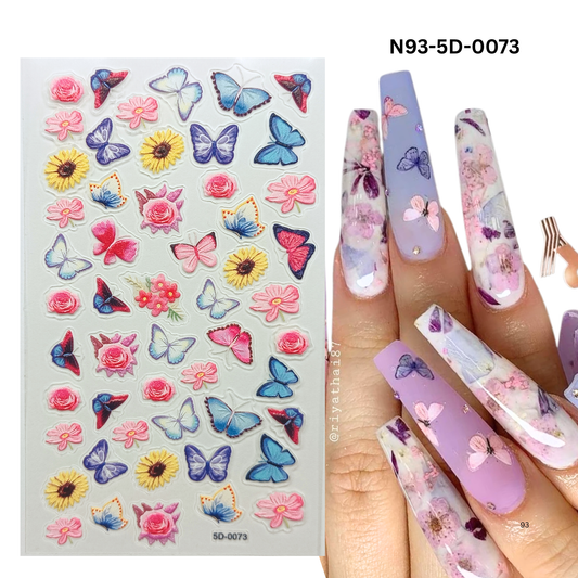 5D Butterfly and Flower Nail Art Stickers – Embossed Nail Decals for DIY Manicure & Nail Salon
