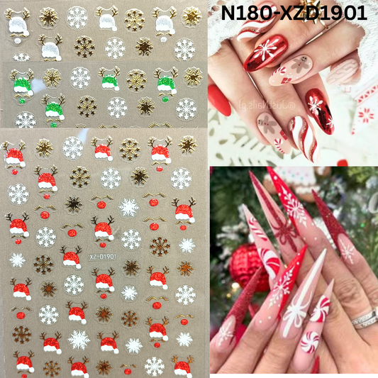 Winter Wonderland Nail Decals – Snowflake & Reindeer Design