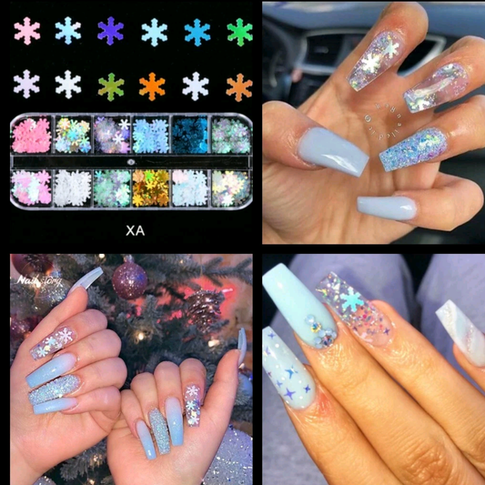 12 Color Nail Art Glitter Snowflake Sequin Holographic Effect Decoration Christmas