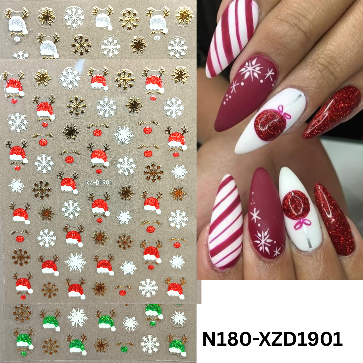 Winter Wonderland Nail Decals – Snowflake & Reindeer Design