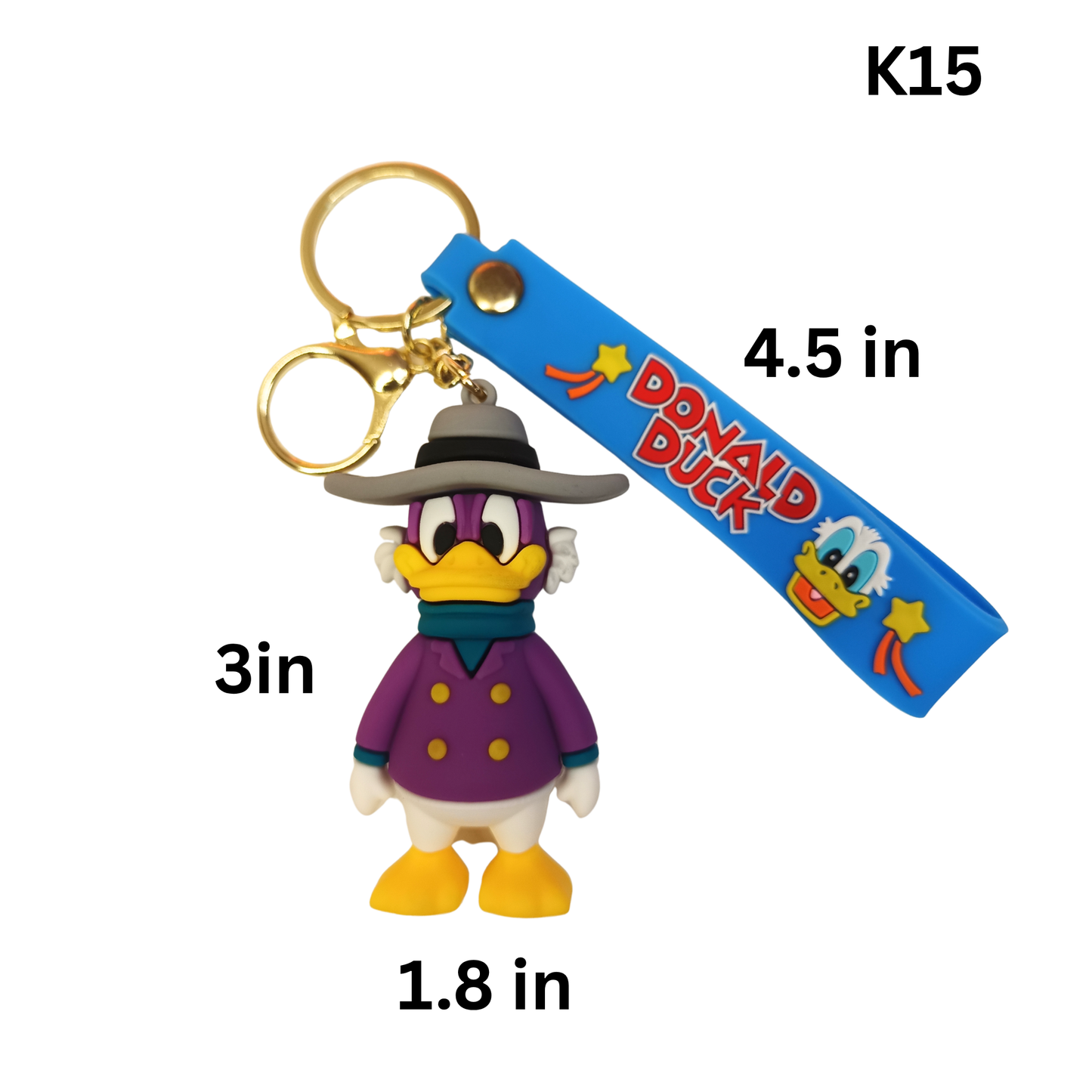 Cute Purple Duck Figure Keychain Grey Hat Blue Wrist Strap Silicone Key Ring