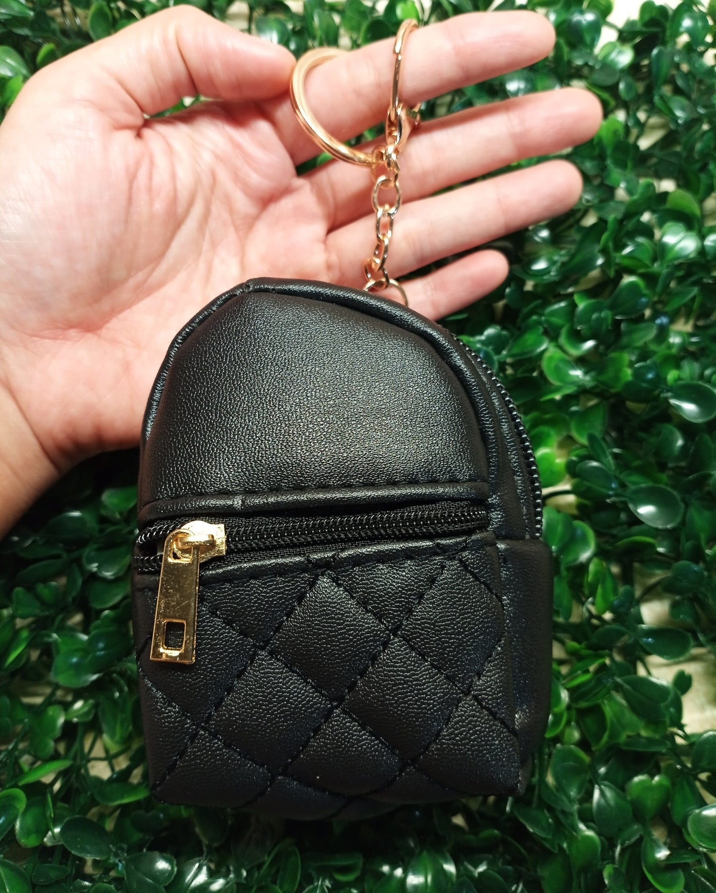 Mini Backpack Leather Keychain, Waterproof Zippered Pockets