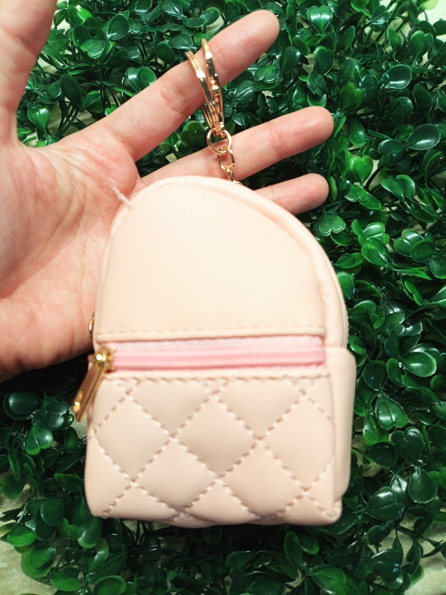 Mini Backpack Leather Keychain, Waterproof Zippered Pockets