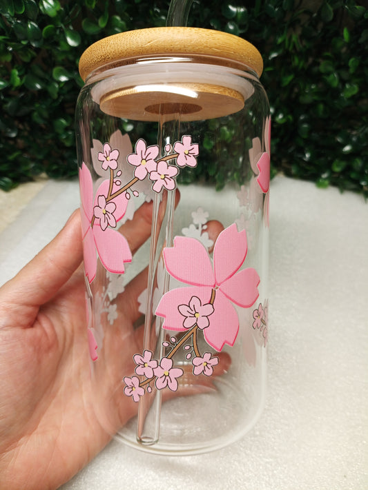 Blooming Sakura Glass Cup  16oz , 20oz