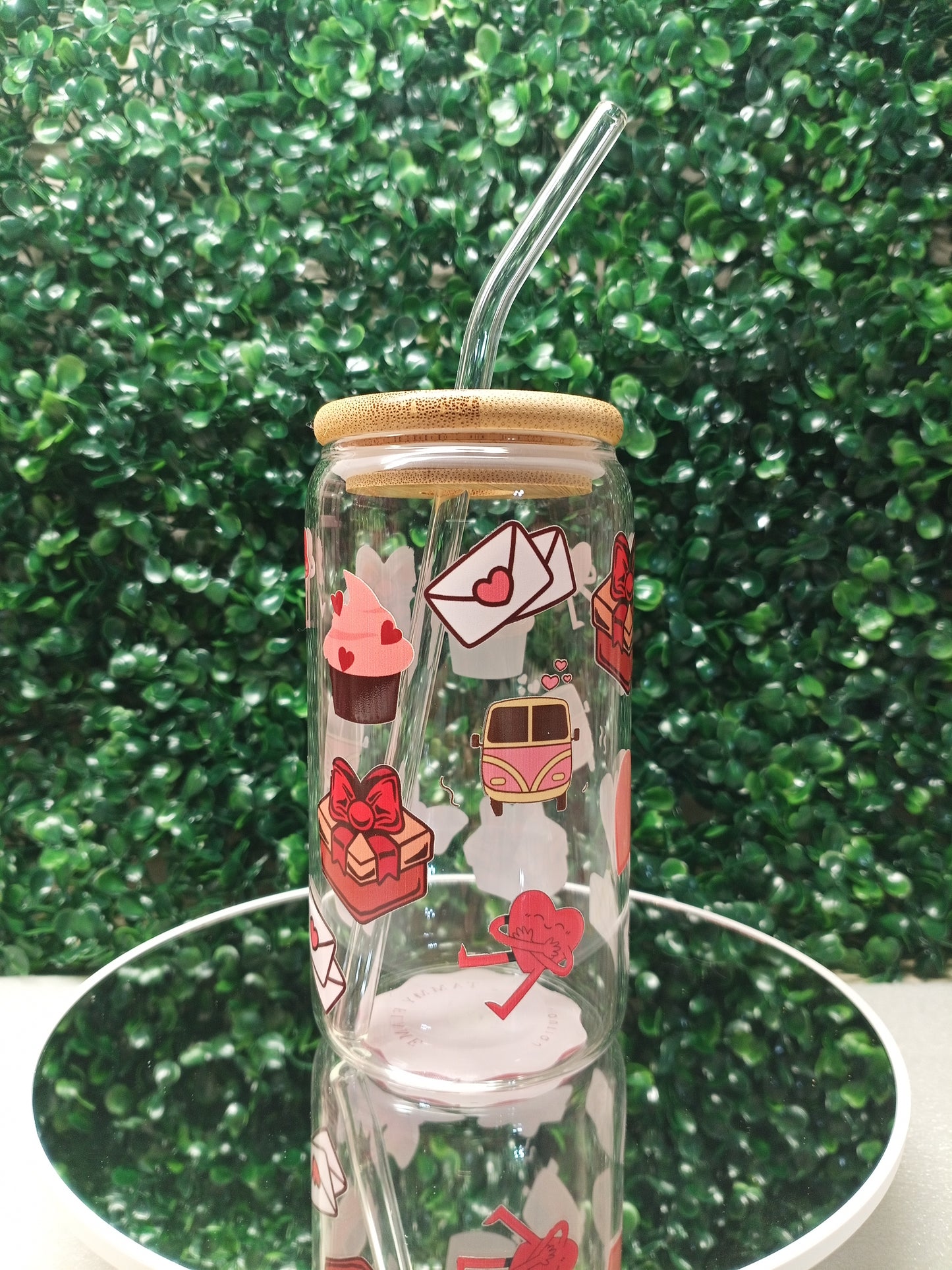 Love Paws Iced Coffee Glass cup with lid and Straw Personalized gift for Valentine's Day, Birthday, 16oz, 20oz Glass Tumbler