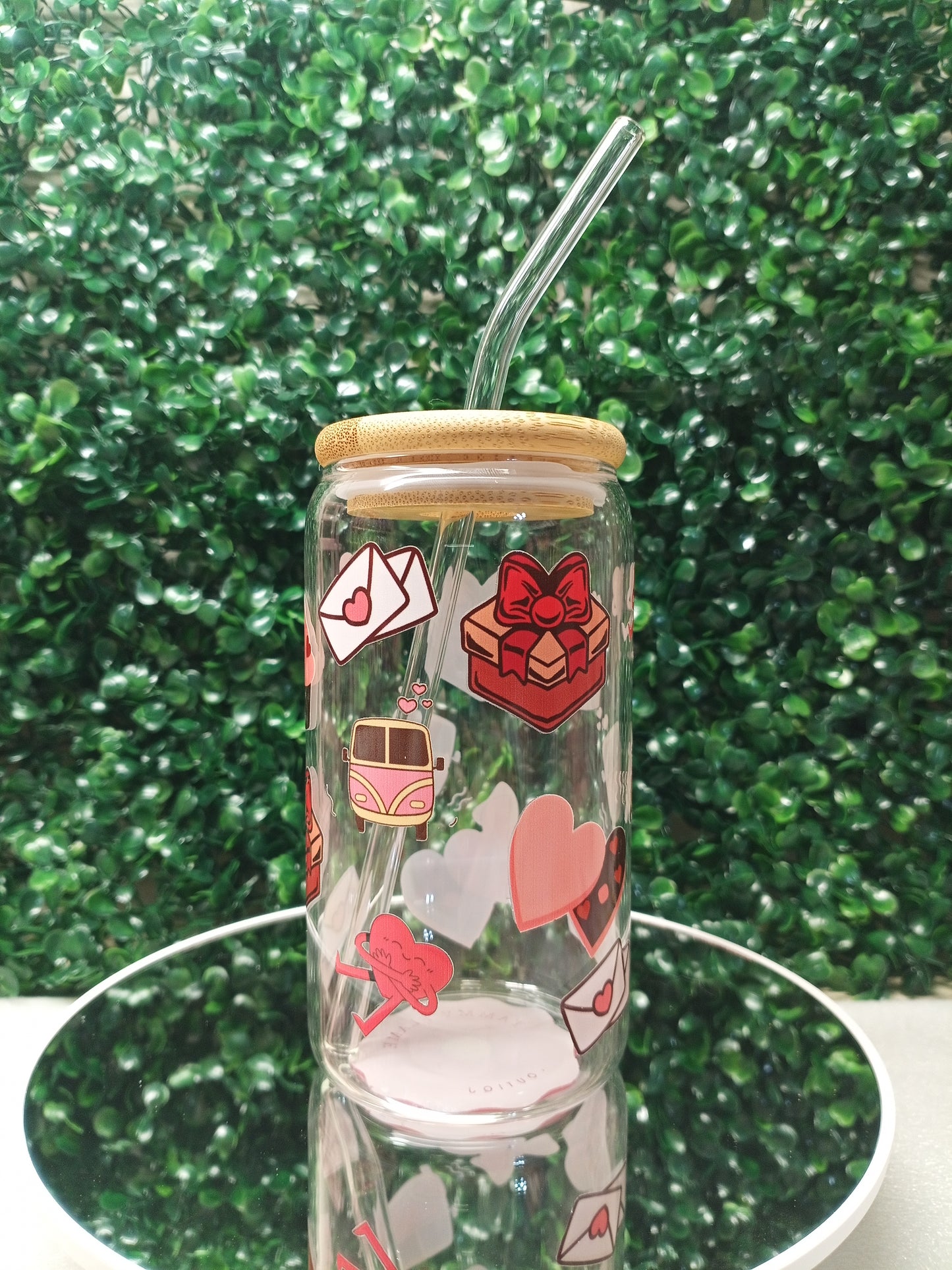 Love Paws Iced Coffee Glass cup with lid and Straw Personalized gift for Valentine's Day, Birthday, 16oz, 20oz Glass Tumbler