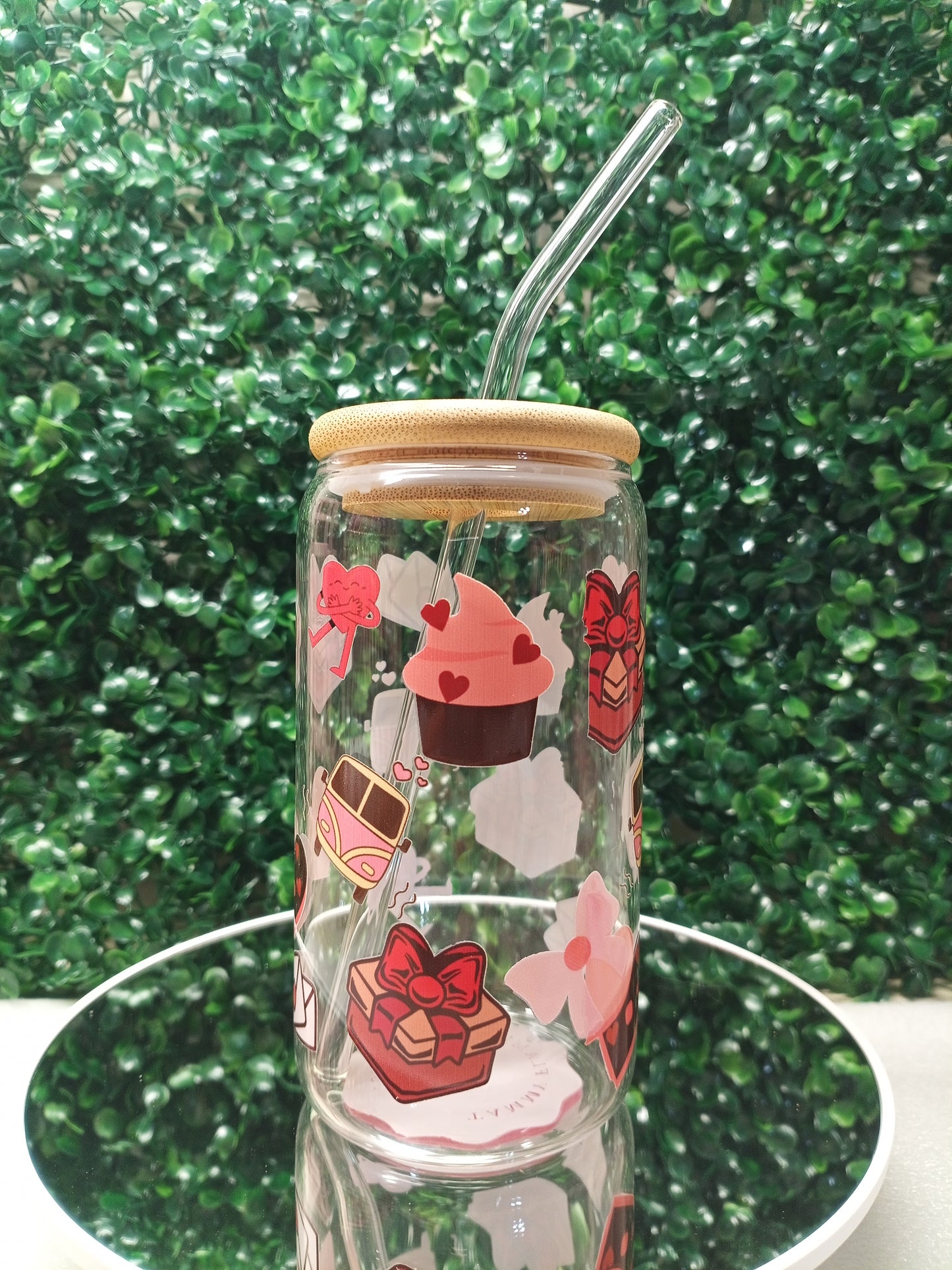 Love Paws Iced Coffee Glass cup with lid and Straw Personalized gift for Valentine's Day, Birthday, 16oz, 20oz Glass Tumbler
