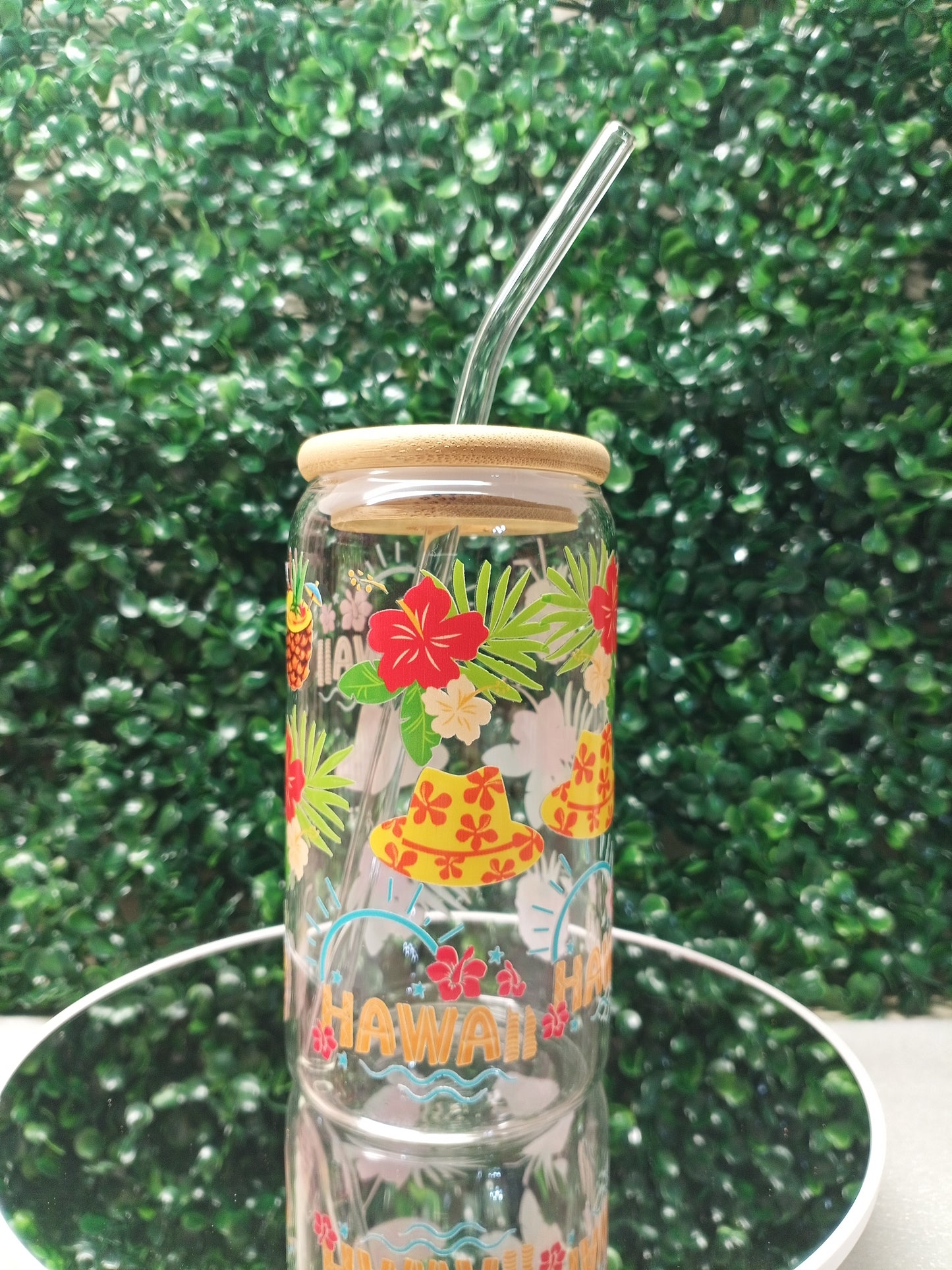 Hawaiian Personalized Glass Cup 16oz & 20oz Tea, Coffee, Smoothie Glass, Perfect for Home, Office, Party, Birthday,Travel glass cup