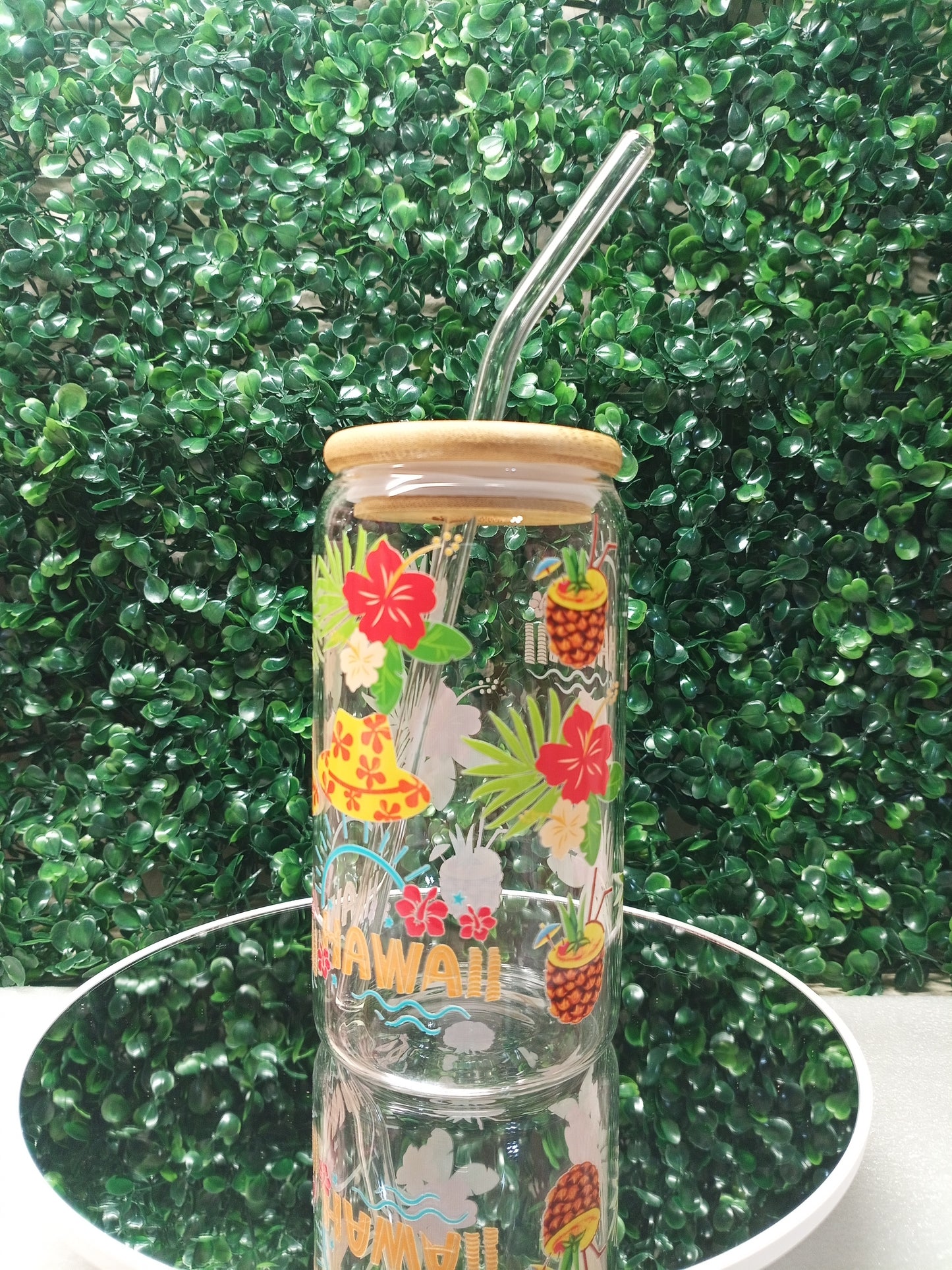 Hawaiian Personalized Glass Cup 16oz & 20oz Tea, Coffee, Smoothie Glass, Perfect for Home, Office, Party, Birthday,Travel glass cup