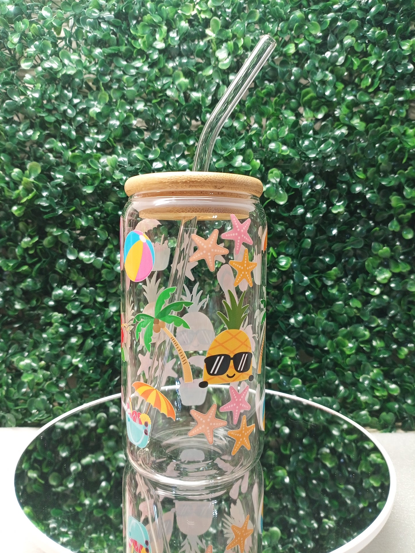 Ocean Pineapple Personalized Glass Cup 16oz & 20oz Tea, Coffee, Smoothie Glass, Perfect for Home, Office, Party, Birthday,Gifts for Her