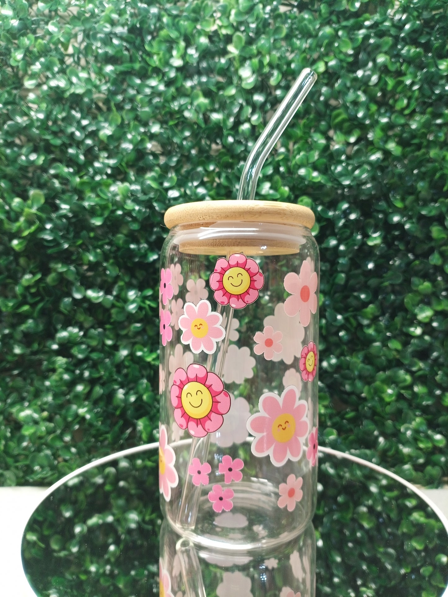Love in Bloom Iced Coffee Glass cup with lid and Straw Personalized gift for Valentine's Day, Mother's Day, Birthday, 16oz, 20oz Glass cup