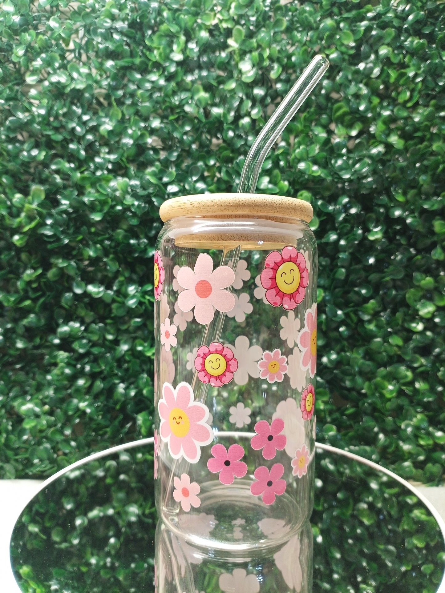 Love in Bloom Iced Coffee Glass cup with lid and Straw Personalized gift for Valentine's Day, Mother's Day, Birthday, 16oz, 20oz Glass cup