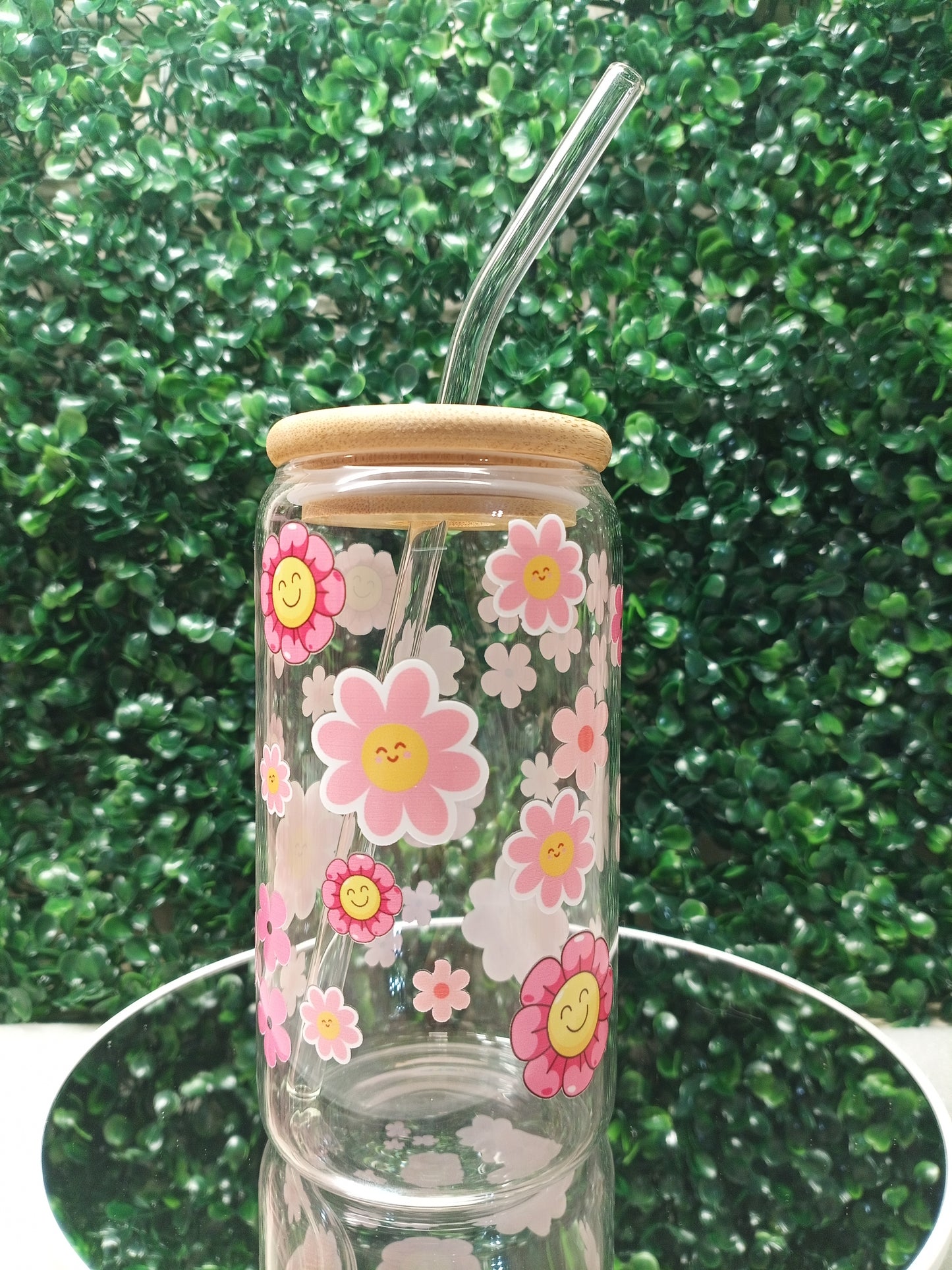 Love in Bloom Iced Coffee Glass cup with lid and Straw Personalized gift for Valentine's Day, Mother's Day, Birthday, 16oz, 20oz Glass cup