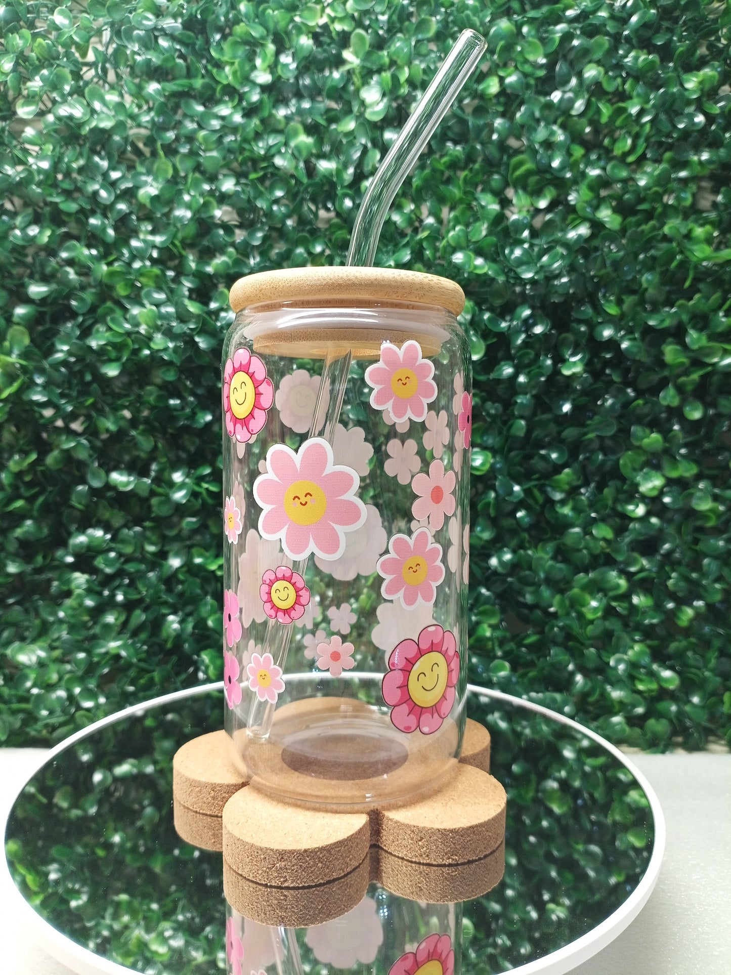 Love in Bloom Iced Coffee Glass cup with lid and Straw Personalized gift for Valentine's Day, Mother's Day, Birthday, 16oz, 20oz Glass cup