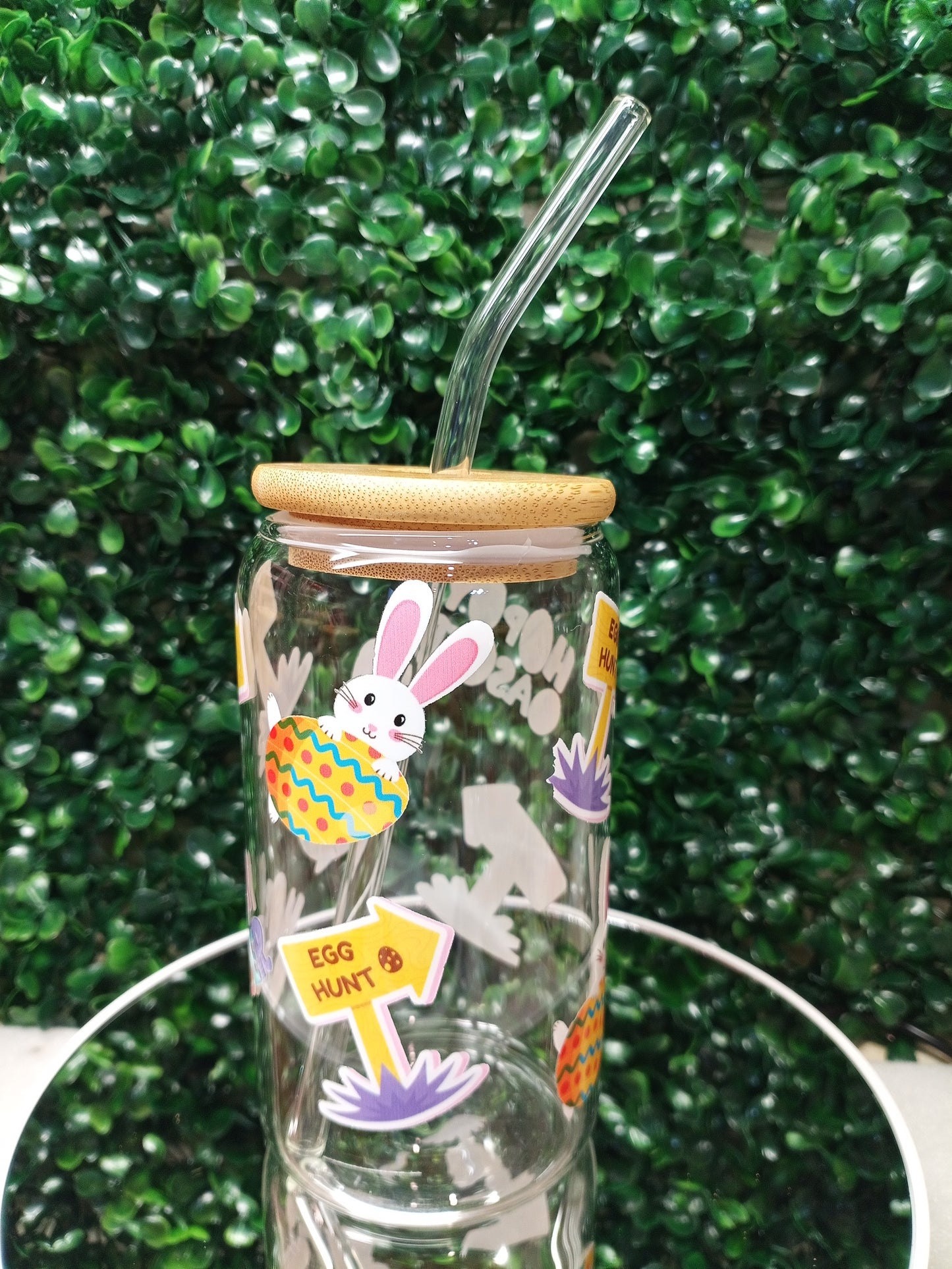 Happy Easter, Egg Hunter glass cup,  Personalized Glass Cup 16oz & 20oz Tea, Coffee, Smoothie Glass,  Perfect for kids,Home, Office, Party
