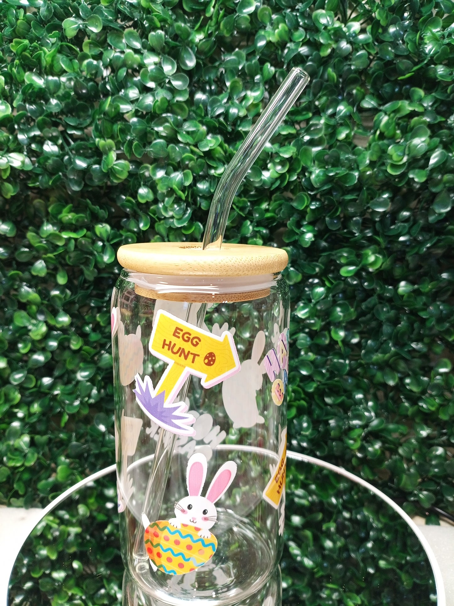 Happy Easter, Egg Hunter glass cup,  Personalized Glass Cup 16oz & 20oz Tea, Coffee, Smoothie Glass,  Perfect for kids,Home, Office, Party
