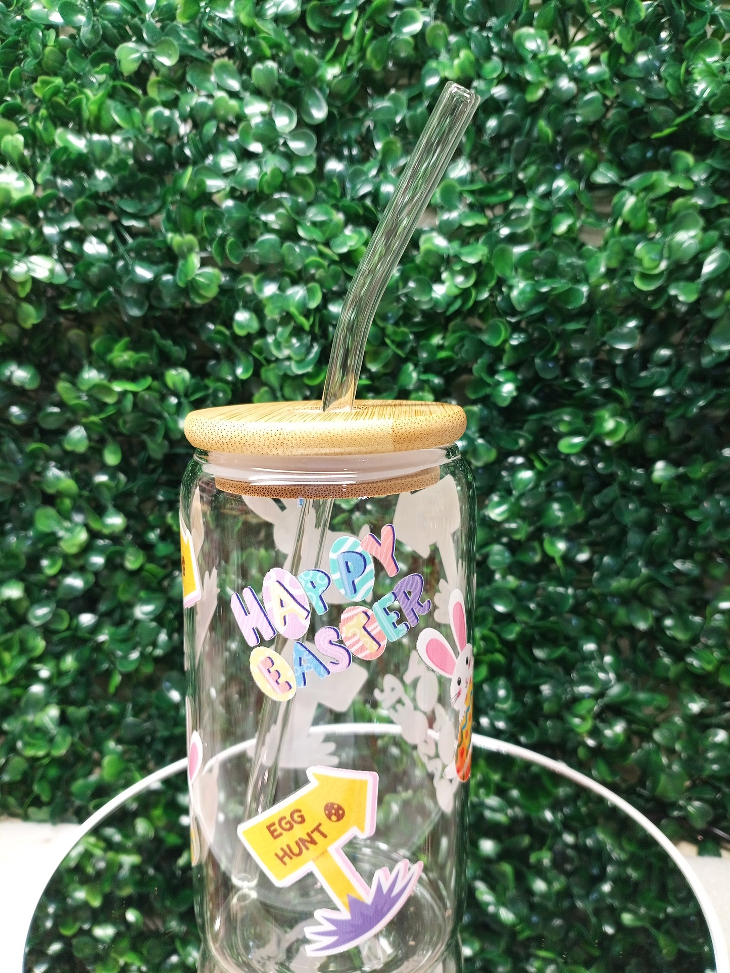 Happy Easter, Egg Hunter glass cup,  Personalized Glass Cup 16oz & 20oz Tea, Coffee, Smoothie Glass,  Perfect for kids,Home, Office, Party