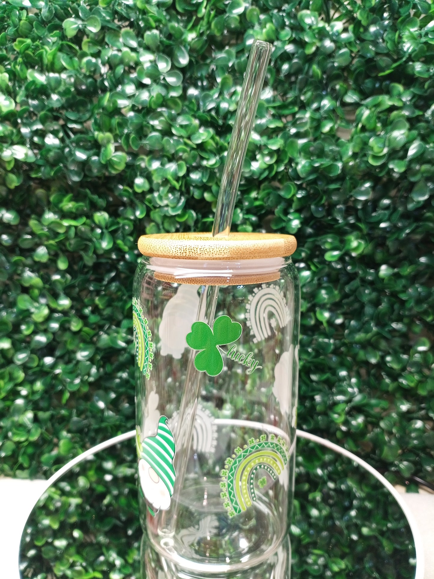 Lucky Rainbow St. Patrick's Day glass cup, Personalized Glass Cup 16oz & 20oz Tea, Coffee, Smoothie Glass,  Perfect for Home, Office, Party