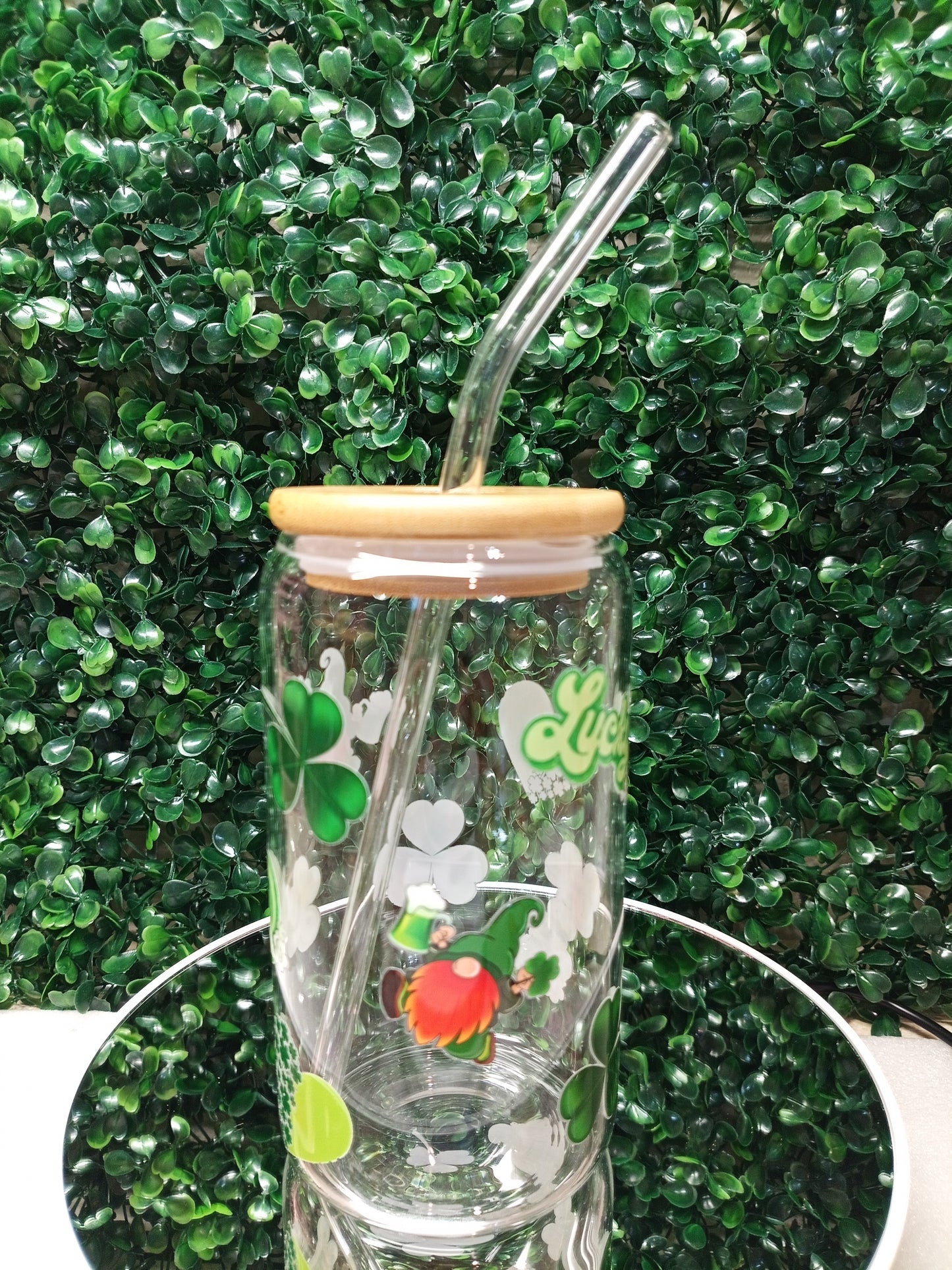 Lucky Hearts St. Patrick's Day glass cup, lucky cup,Personalized Glass Cup 16oz & 20oz Tea, Coffee, Smoothie Glass,  Perfect for gift